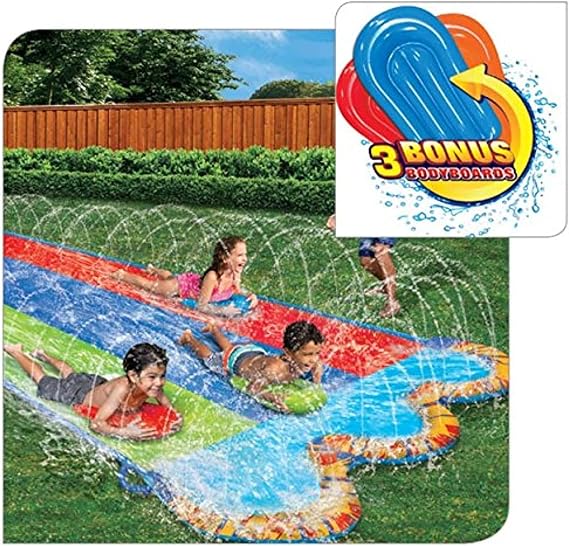 Banzai Triple Racer 16 Ft Water Slide-with 3 bodyboards included, Multicolor