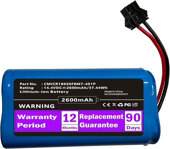 H18650CH-4S1P CMICR18650F8M7-4S1P Battery Replacement for Ionvac SmartClean 2000 Denkee 600 DK600 X500,X500 Pro DK600 MAX DK700 X500 Simum X586 SUN-INTE-172 SUN-INTE-273 14.4V/2600mAh