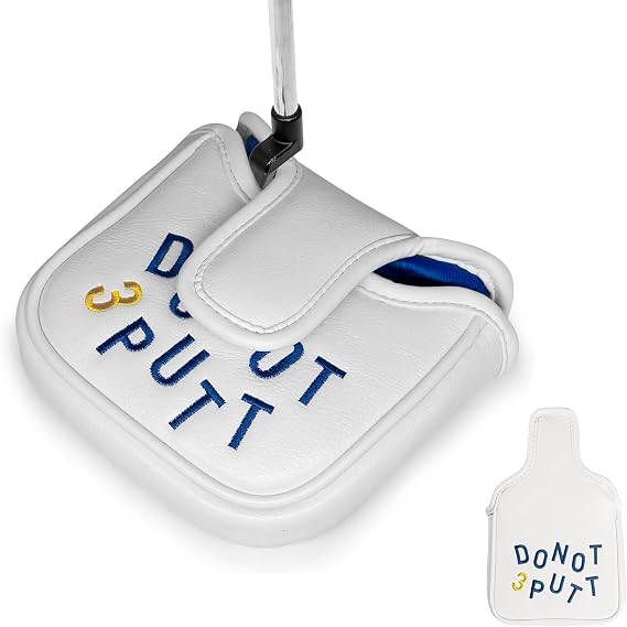 Mallet Putter Headcover with Secure Closure, Golf Putter Head Covers with Waterproof PU Leather, Funny White Club Protector
