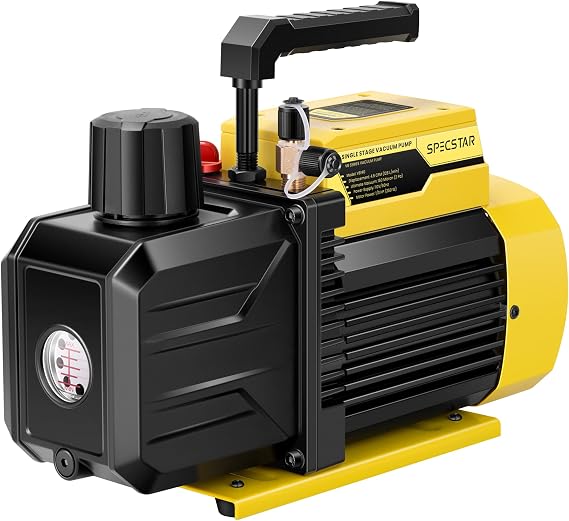 SPECSTAR 110V 1/3 HP 4.5 CFM Single Stage Rotary Vane HVAC Air Vacuum Pump for R12 R22 R134a R410a System 330ml with Oil