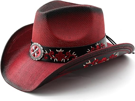 Women Men Cowboy Hats Western Style Belted Sun Protection Holiday Beach Straw Hiking Cap