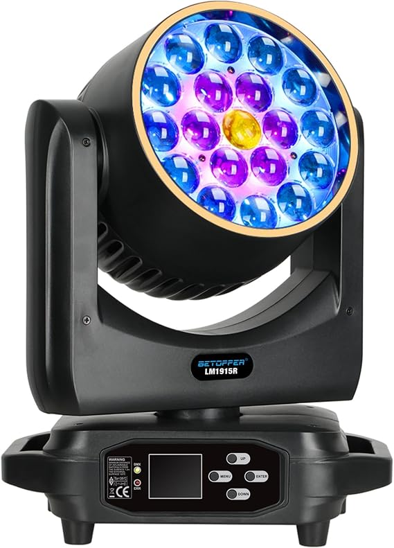BETOPPER Moving Head Disco Lights,19x15W RGBW with Lighting Strip Effect Moving Head Stage Spotlight, Lightweight DJ Lights Strobe Light for Party Wedding Club Bars Show,1S [Energy Class A++]