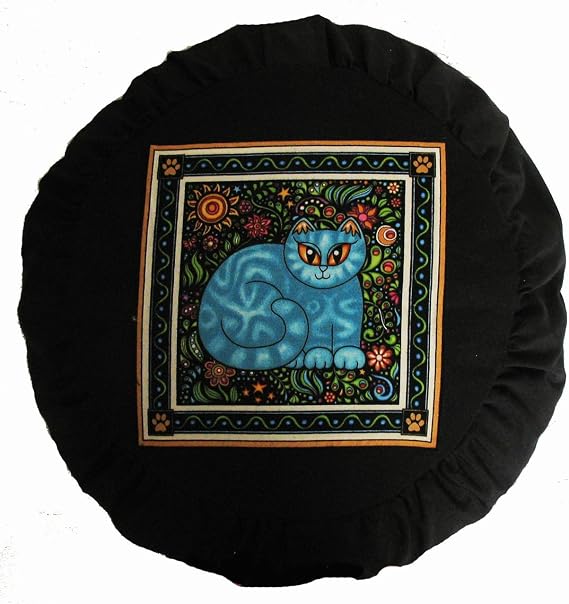 Meditation Cushion Zafu Buckwheat Pillow - Heavenly Kitties - Blue