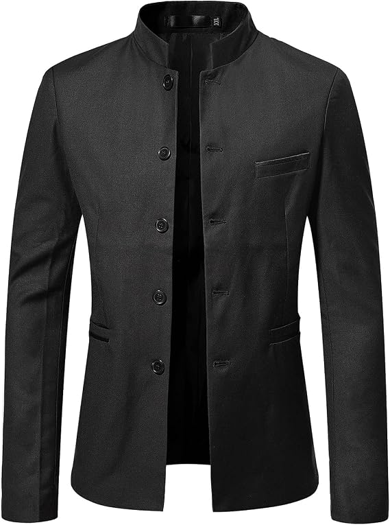 Men's Chinese Tunic Suits Mandarin Collar Formal Suit Jacket Solid Slim Fit Front Button Blazer Traditional Uniform