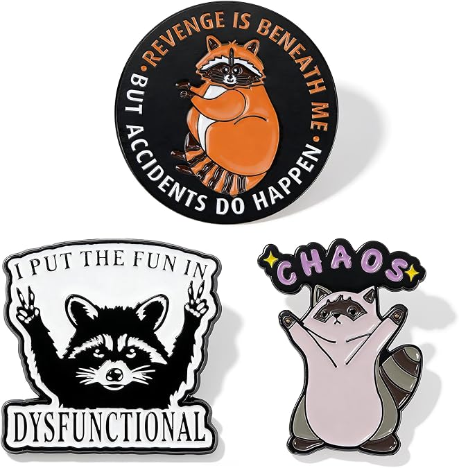 3Pcs Cartoon Raccoon Pin Set Animal Enamel Pins for Women Men