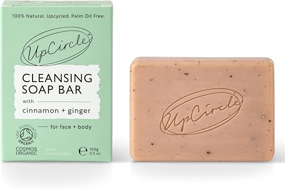 UpCircle Cinnamon + Ginger Chai Soap Bar 100g - Certified Organic Vegan Cleanser For Face And Body - French Pink Clay + Glycerin Reducing Redness + Irritation - Natural, Cruelty-Free + Palm Oil Free