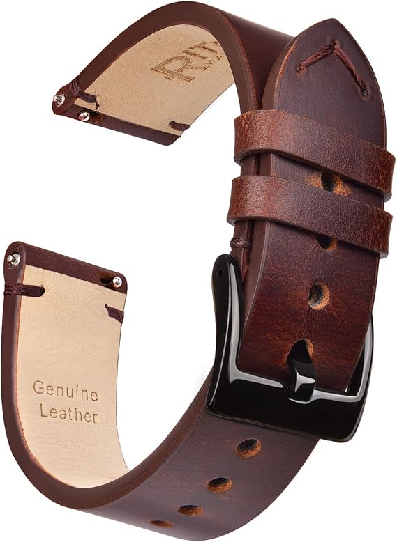 Ritche Christmas Gift Quick Release Leather Watch Band 18mm 20mm 22mm Genuine Watch Strap for Men and Women, White Elephant Gifts, Stocking Stuffers For Men