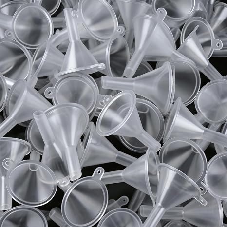 JOHOUSE 50PCS Mini Funnel for Lab Bottles, Sand Art, Perfumes, Spices, Powder, Essential Oil, Recreational, Kitchen Use Food Grade Clear Plastic Small Funnels