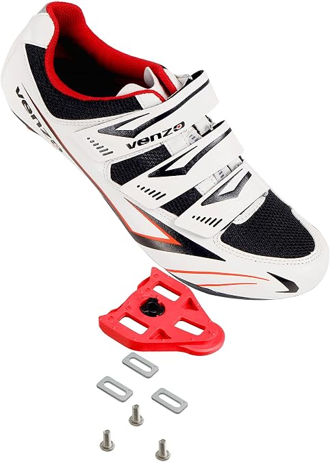 Venzo Bicycle Men's Road Cycling Riding Shoes - 3 Straps - Compatible with Look Delta & for Shimano SPD-SL - Perfect for Road Racing Bikes - White - 14.5 US Men