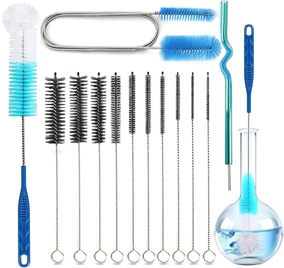 12 Pack Glass Tube Pipe Cleaner Brush Set, 17Inch Long Handle Nylon Brush
