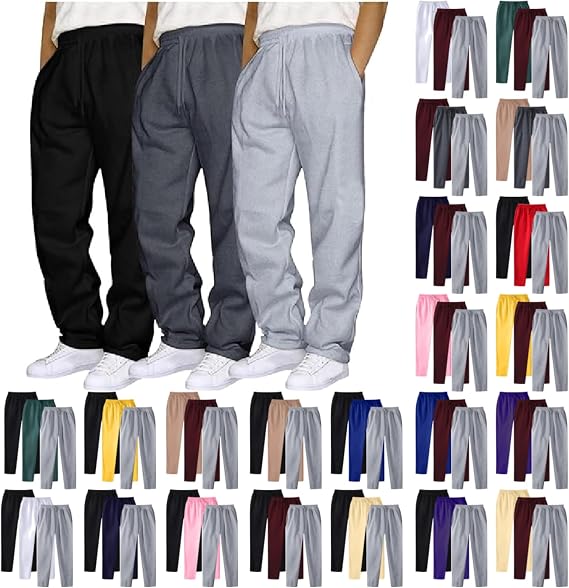 HJINGSUN 3 Pack Baggy Sweatpants Men Joggers Wide Leg Elastic Waist Drawstring Jogging Pants Open Bottom Workout Trousers