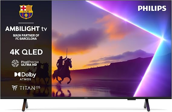 PHILIPS Ambilight 65PUS8500 4K QLED Smart TV - 65 Inch Display with Pixel Precise, Ultra HD, Titan OS Platform and Dolby Atmos Sound, Works with Alexa and Google Voice Assistant [Energy Class E]