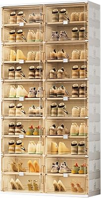 40 Pairs Shoes Storage Cabinet of 3-Step Fast Installation,Plastic Shoe Rack with Clear Magnetic Door for Display,Foldable Shoe Organizer for Entryway, Living Room, Garage 2 Row, 10 Tier