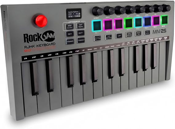 RockJam RJMK25 25 Key USB MIDI Keyboard Controller with Drum Pads