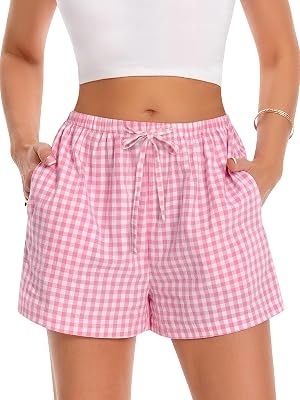Women Boxer Shorts Comfy Gingham Drawstring Pajama Bottom Plaid Casual Pants with Pocket