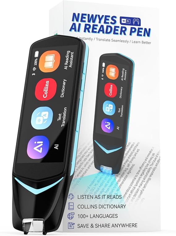 NEWYES AI Pen, Reading Pen for Dyslexia Scan Reader Pen 4 Text to Speech Device Translator Pen, Photo Translation OCR 16GB Bluetooth Pen Scanner for Students Adults (Blue) (3.99")