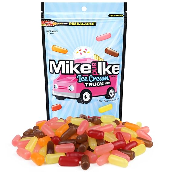 Mike and Ike Ice Cream Truck Mix, Assorted Chewy Candies, Resealable Bag, 10 Ounces