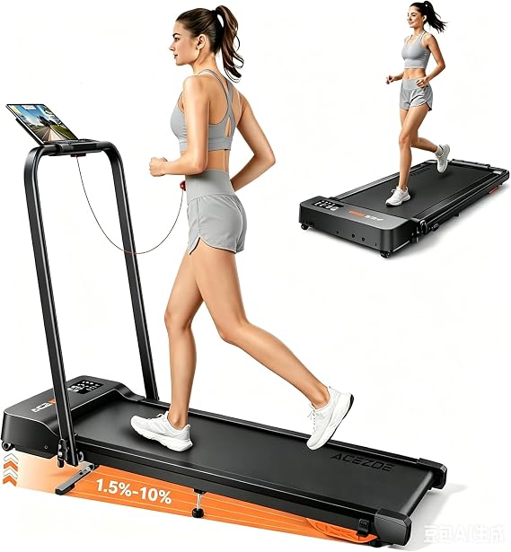 Treadmills for Home Foldable,2 in 1 Folding Walking Pad with 10% Incline and handle bar,Portable Under Desk Treadmill,Dual LED Display, APP & Remote, 135kg Capacity