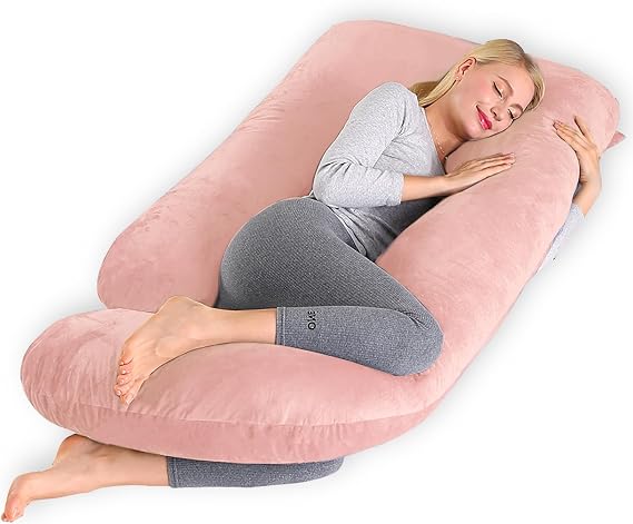 CALIYO Pregnancy Pillow Full Body Pillow, J Shaped Maternity Pillow Cuddle Pillow Support for Back, Hips, Legs, 180 x 70 cm Comfort Long Pillows for Sleeping Reading and Watching Television