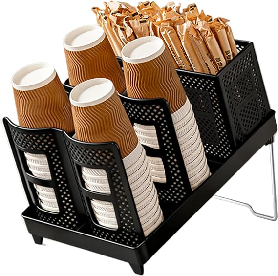 Coffee Mug Holder 6 Compartments Cups and Lid Holder Organiser for Disposable Cups Disposable Coffee Cups Dispenser Organiser for Coffee Station Bar Office Home Restaurant Breakroom