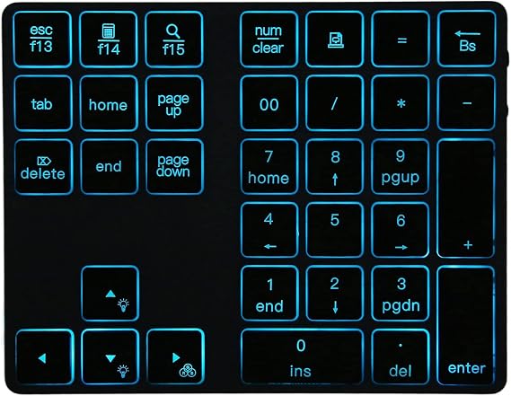 EBTOOLS Bluetooth Number Pad, Rechargeable 34 Key Numeric Keypad with 7 Color Backlit, Mini External Keyboard, Complement to Laptop, for OS