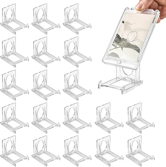 FunnAura 20Pcs Trading Card Display Stand, Mini Clear Adjustable Displays Stands for Sports Psa Baseball Card