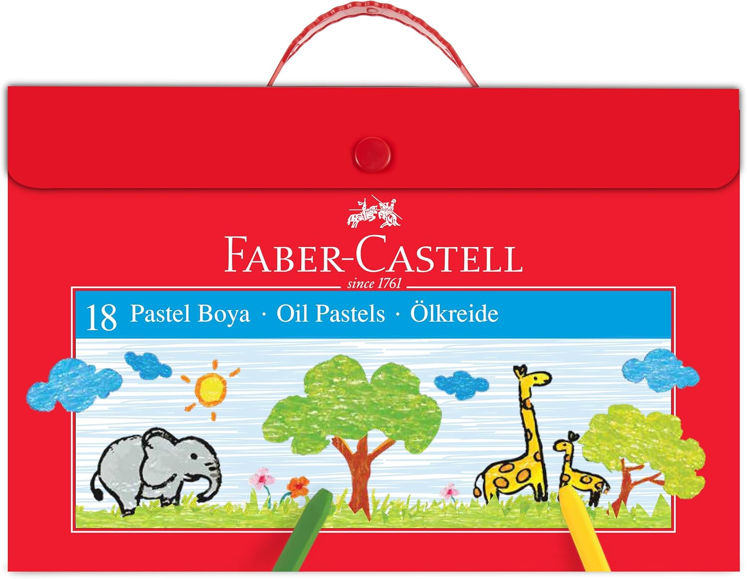 Faber-Castell Çantalı Pastel Boya, 18 Renk, Yumuşak ve Canlı Renkler, Etkili Uygulama, Taşınabilir Plastik Çanta, Eğitici ve Sanatsal Kullanım İçin