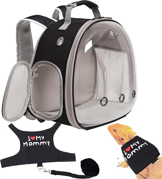 Bearded Dragon Backpack Carrier Reptile Harness Leash Set for Guinea Pig Rat Lizard Airline Approved