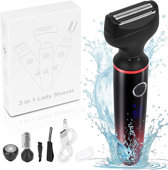 Electric Shaver for Women, Cordless 3 in 1 Rechargeable Razor for Bikini Trimmer Face Legs,Underarm and Eyebrow Public Hairs Portable Electric Razor for Womens,Wet and Dry Use Painless