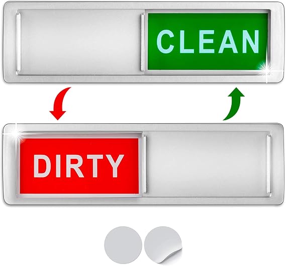Premium Clean Dirty Dishwasher Magnet, Dirty Clean Sign for Dishwasher Easy to Read and Strong Slide for Changing Signs, Heavy Duty Magnet with Optional Stickers (Red & Green (Silver))
