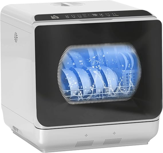 Portable Mini Dishwasher with 6L Water Tank, 6 Programs, Touch Control, LED Display, Dual Water Supply, Fruit Wash Mode, 4 Place Settings