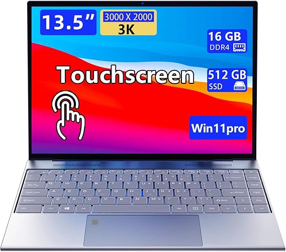 Morostron 13.5-inch Portable Touchscreen Laptop, (16GB RAM, 512GB SSD), 3K (30002000) IPS, Celeron N5095 Processor up to 2.9 GHz, Backlit Keyboard, Fingerprint Unlocking, Win 11 Pro