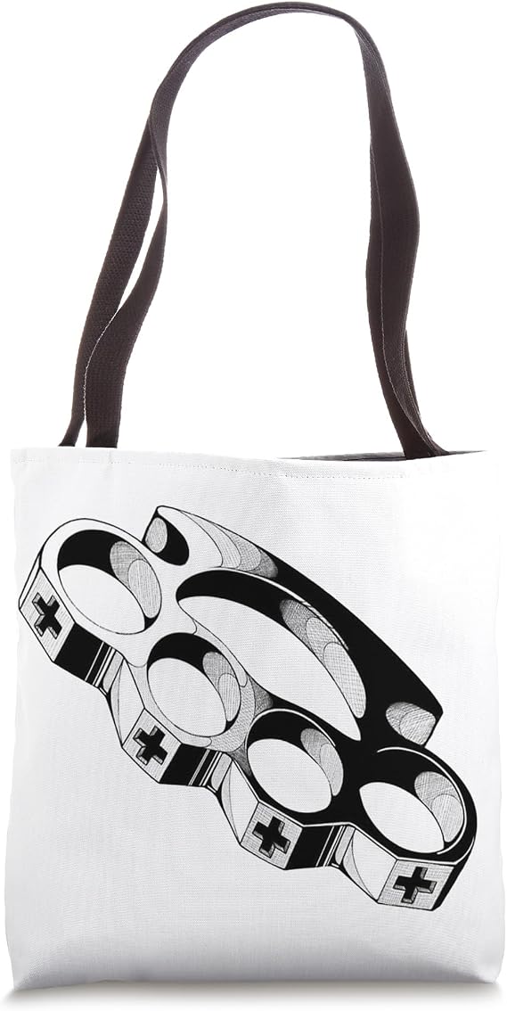 Brass Knuckles Blackwork Tattoo Flash Tote Bag