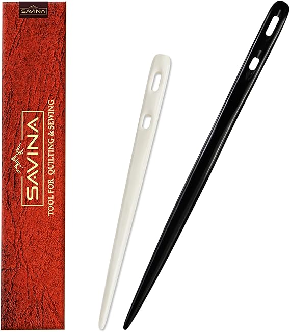 Savina Set 2 Nalbinding Needle Bone & Horn with Large Two-Eyed. Handmade Binding Tool, Multipurpose Weaving/Knitting/Stitching Needles for Craft Work