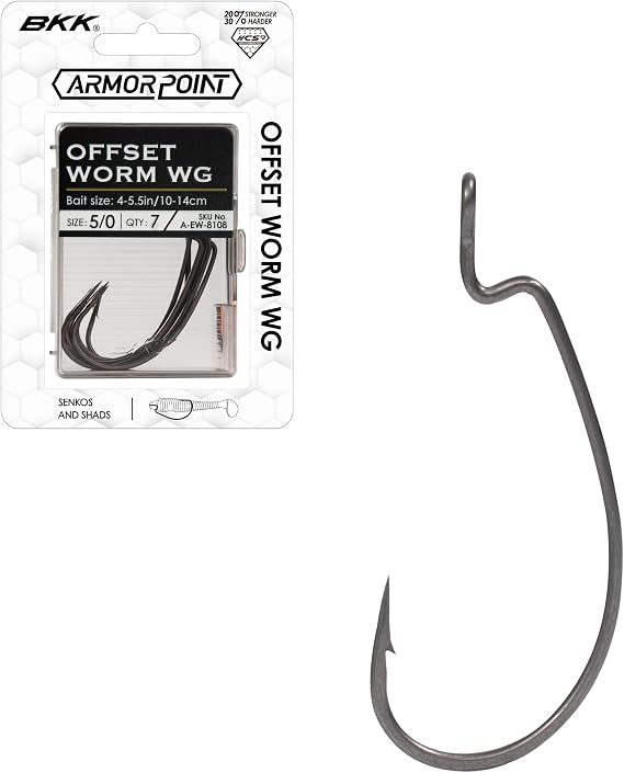 BKK Offset Worm WG Bass Hooks | 25% Stronger HCS Wire | Z-Bend Design | Super Slide Coating | Cold Forged Shank | Weedless Fishing