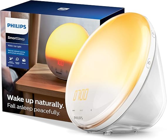 Philips SmartSleep Wake-up Light, Coloured Sunrise and Sunset Simulation, 7 Natural Sounds, FM Radio & Reading Lamp, Tap Snooze (Model HF3531/01)