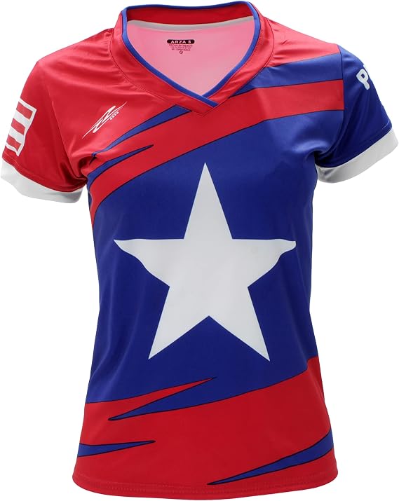 ARZA Puerto Rico Womens Soccer Jersey - Slim Fit Blue/Red Fan Jersey Polyester