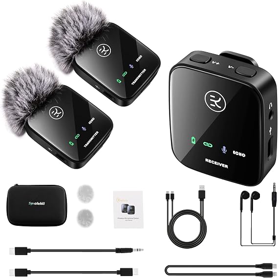 Wireless Lavalier Microphone Storage Box Compatible with Telephone/Camera/Laptop 2.4GHz Wireless Mic with 165ft Stable Transmission for Live Stream/Vlog/Interview Recording