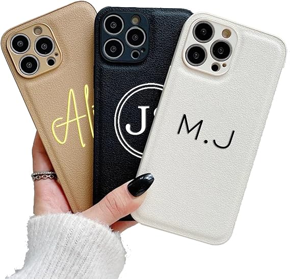 Personalized Case for iPhone, Leather Case with Custom Name, iPhone Case for iPhone 13 Pro Max iPhone 12 11 Xs X 10 7 8 Plus, Custom Monogram Initial Phone Case, Leather Birthday Gifts for Her/Him