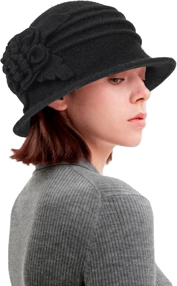 XuoAz Womens Winter Hat 1920s Wool Cloche Hat for Women Ladies Crushable