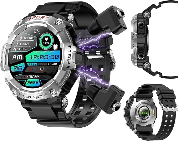 Smart Watch with Earbuds (Answer/Make Calls), 1.52" Sport Watches for Men Women, Fitness Watch Support Bluetooth/Local Music/110 Sport Modes+, SmartWatch Compatible with iPhone Android, Sliver