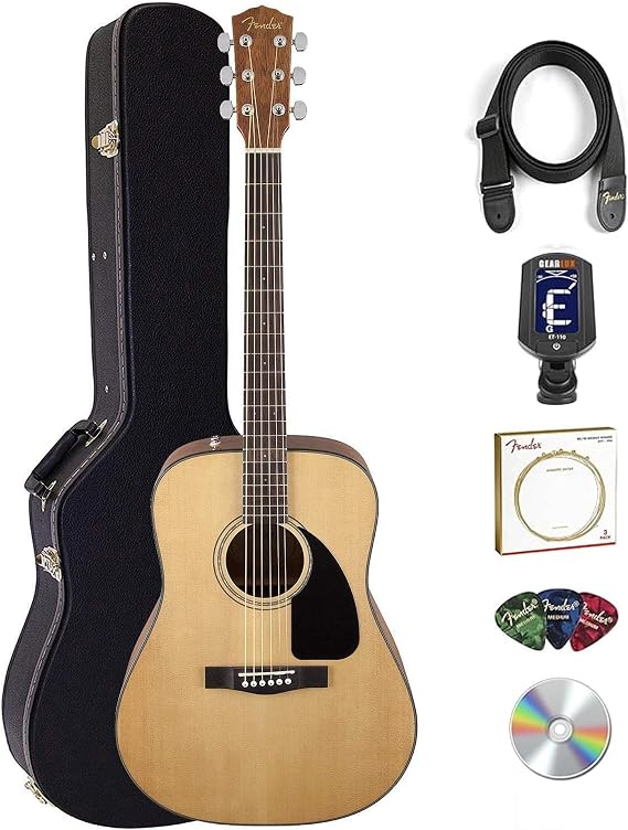 Fender CD-60 Dreadnought Acoustic Guitar - Natural Bundle with Hard Case, Strap, Tuner, Strings, Picks, Online Lessons, and Austin Bazaar Instructional DVD
