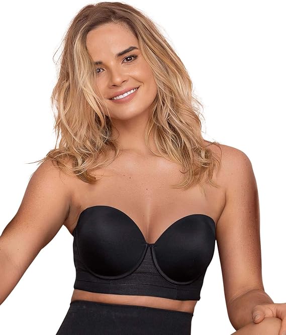 Leonisa Splendid Underwire Longline No Pads Bra - Anti-Slip Strapless Lace Bras for Women