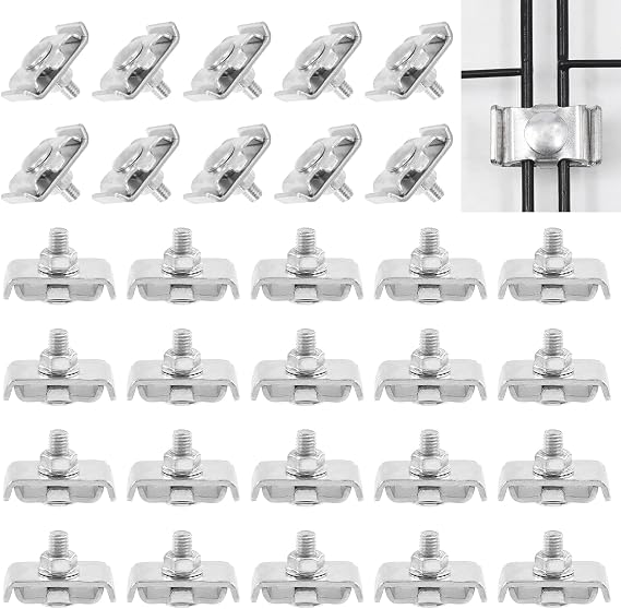 Stainless Steel Gridwall Joining Clip Connectors - 30 Sets, Panel Joining Clips, Wall Clamps for Grid Panels