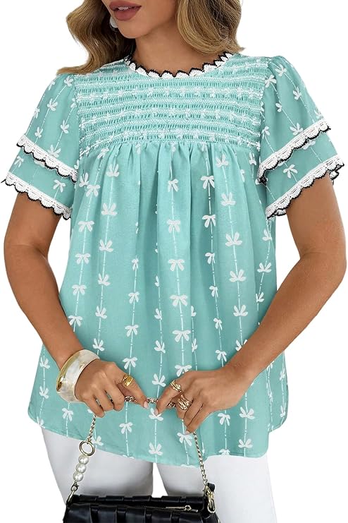 Boho Tops for Women Fashion Clothing Women Blouses Flowy Shirts Butterfly Sleeve Tunic Crew Neck T Shirts