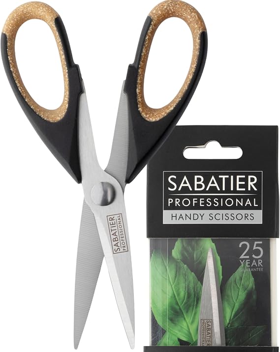 Sabatier Professional 15cm Heavy Duty Handy Scissors - Ultra Sharp Plain Edge Blades & Perfect Soft Grip Handles with Cork Effect. Multipurpose Shears for Stems, Herbs & Office Tasks. Dishwasher Safe