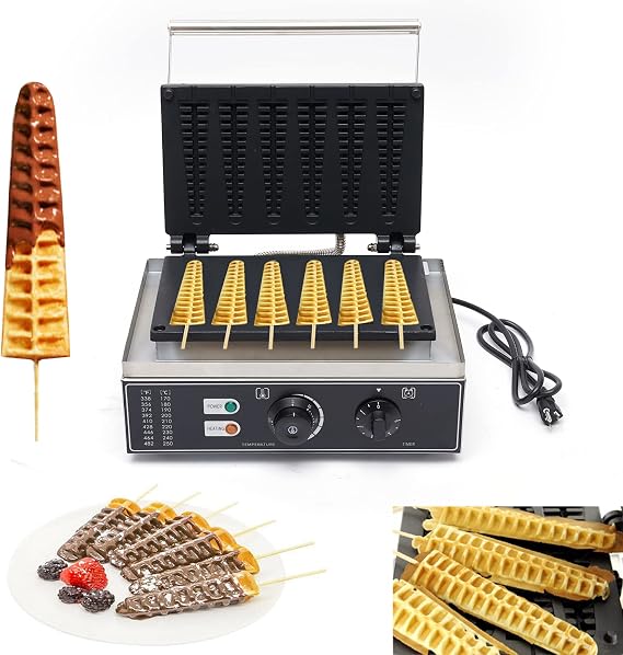 1550W Commercial Waffle Stick Maker, 6 Waffles on a Stick Non-Stick