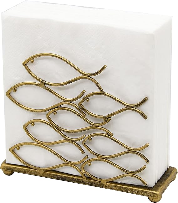 OwlGift Fish Design Napkin Holder, Ocean Serviette Dispenser, Marine Cocktail Tissue Storage Organizer, Mail Letter Sorter Rack, Document File Organizer Bronze