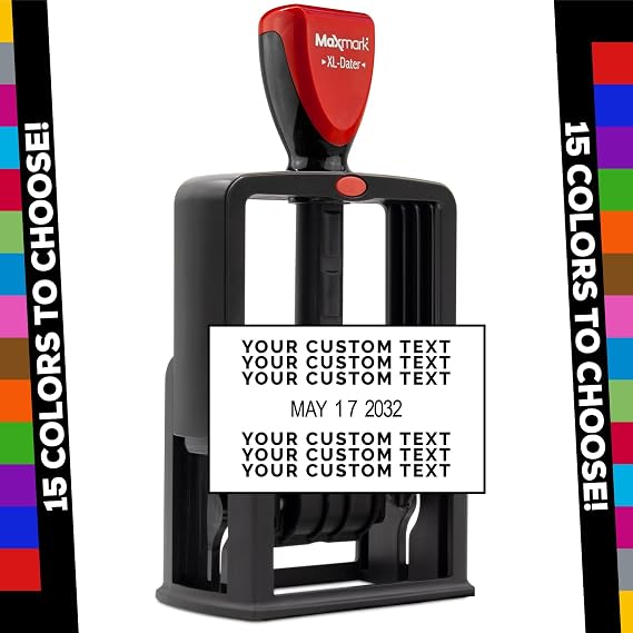 ZIGEL Self Inking Heavy Duty Style Customizable Office Date Stamp - Multiple Ink Color Options and Fonts