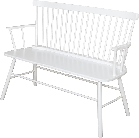 Target Marketing Systems Shelby Wooden Bench with Spindle Back and Arms, White